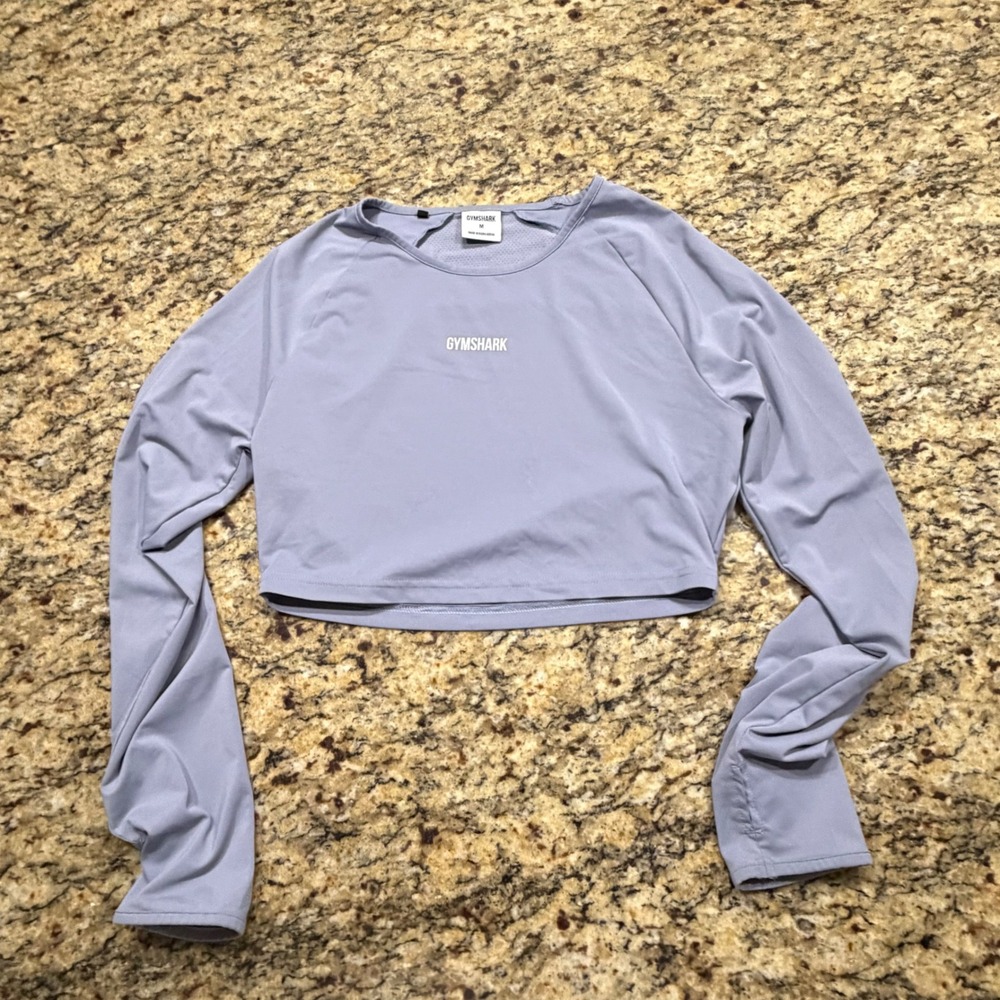Gymshark Womens Long Sleeve Crop Top Purple Thumbholes Mesh Back Size M v